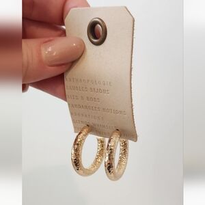 NEW~ Anthropologie Hammered Gold Hoop Earrings